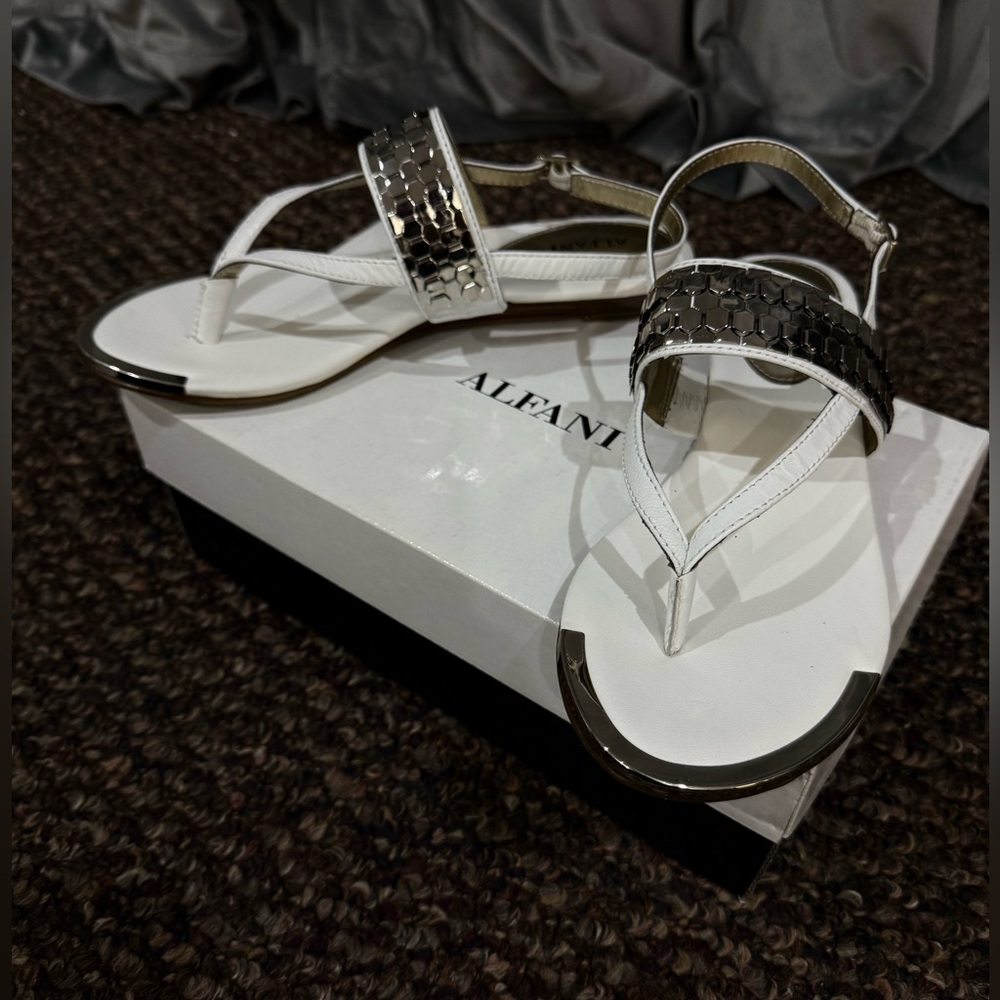 Alfani Women's White and Metallic Sandals